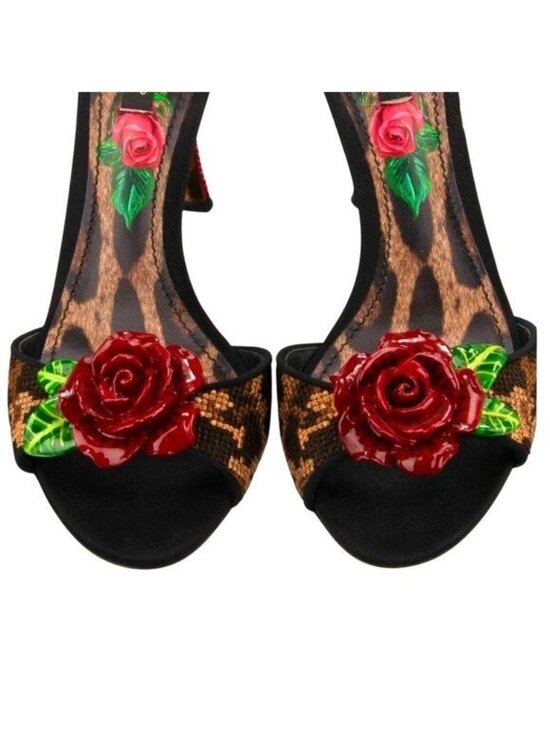 Leopard Crystal Rose Heels Sandals Pumps KEIRA Beige Black Size 39.5 IT 8.5 US - Picture 8 of 8